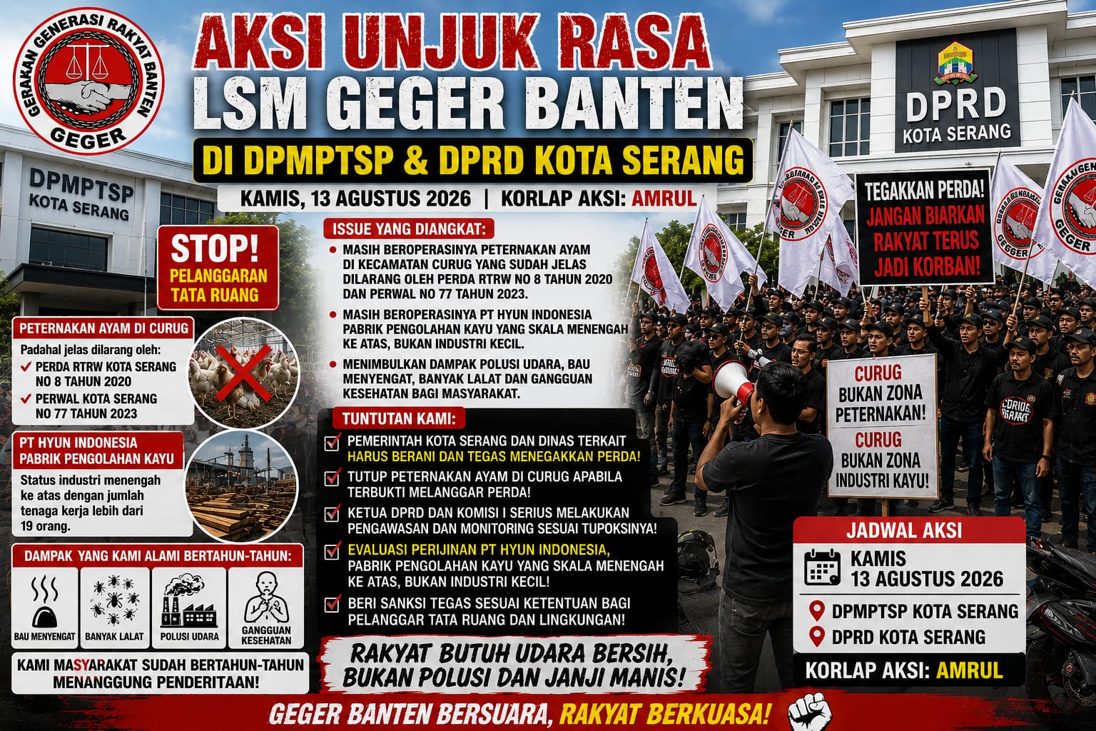 LSM GEGER BANTEN DESAK PEMKOT DAN DPRD KOTA SERANG TEGAKKAN PERDA TATA RUANG