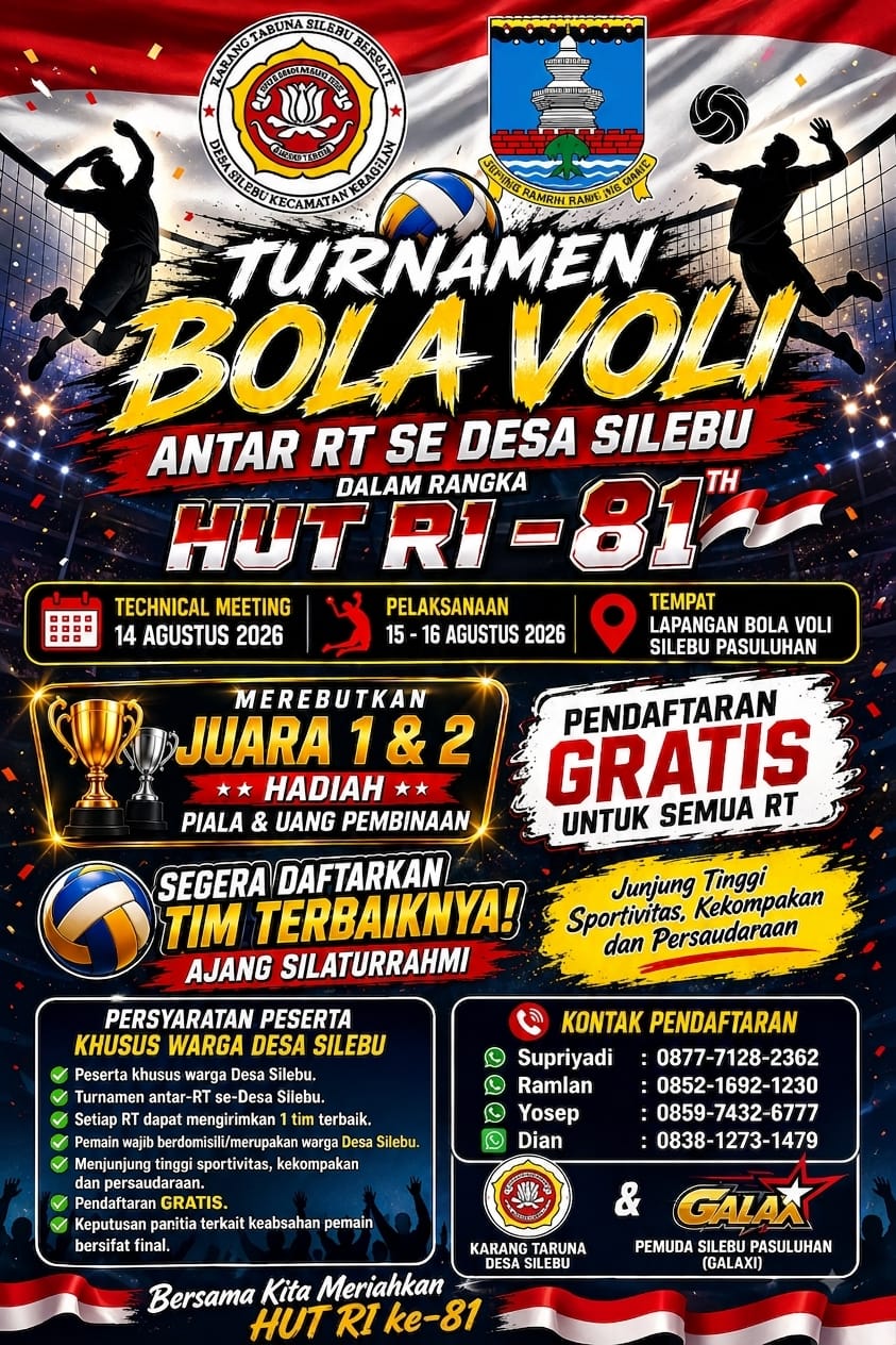 Semarakkan HUT RI ke‑81, Karang Taruna & Pemuda GALAKSI Gelar Turnamen Bola Voli Antar‑RT Se‑Desa Silebu
